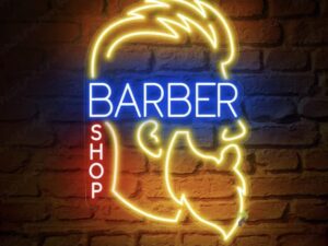 لوحة نيون مضيئة لمحلات الحلاقة بتصميم احترافي لجذب العملاء من محور للدعاية والإعلان في السعودية